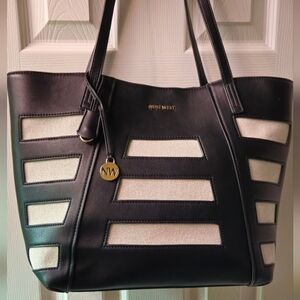 Nine West Jenae Elite Tote Black and Cream Striped